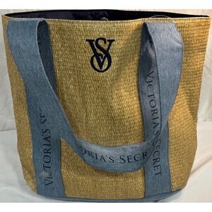 NWT Victoria's Secret VS Logo Straw Beach Summer Tote Shoulder Shopping Bag